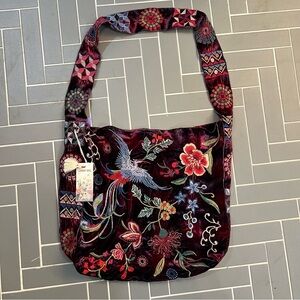 JOHNNY WAS Embroidered
Velvet Wide Strap Tote Bag Nikkola Plum Purple NWT